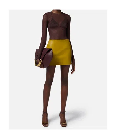Elisabetta Franchi Bodysuit In Jacquard Tulle Fabric With Diamonds