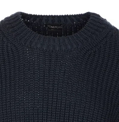 Tom Ford Mens Light Grey Crewneck Knitted Wool Cashmere Blend Jumper In Black