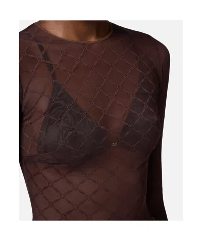 Elisabetta Franchi Bodysuit In Jacquard Tulle Fabric With Diamonds