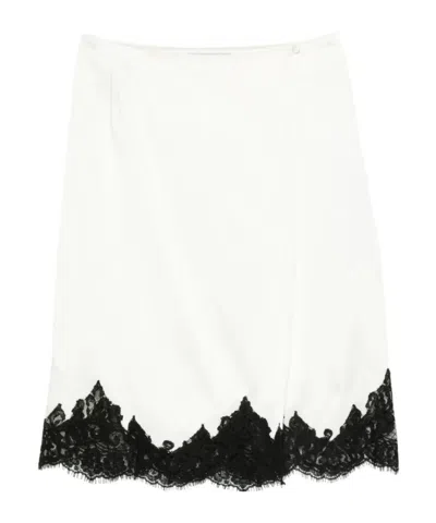 Stella Mccartney Jupe Midi En Satin Avec Dentelle