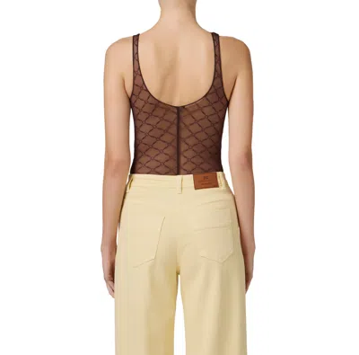 Elisabetta Franchi Bodysuit In Jacquard Tulle Fabric With Diamonds