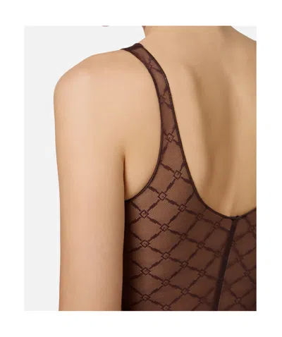 Elisabetta Franchi Bodysuit In Jacquard Tulle Fabric With Diamonds
