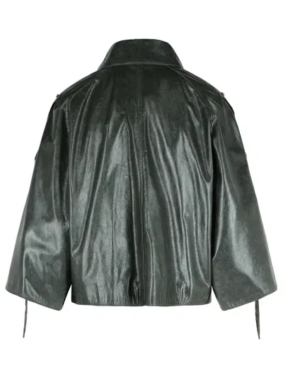 Max Mara Double Breasted Leather Jacket In Green