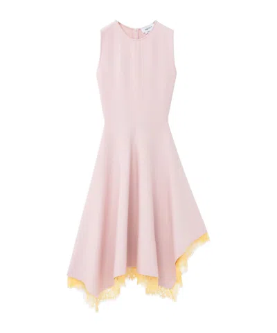 Alexander Mcqueen Mcqueen Lace Trim Asymmetric Wool Blend Knit Dress In Pink