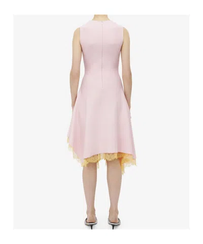 Alexander Mcqueen Mcqueen Lace Trim Asymmetric Wool Blend Knit Dress In Pink