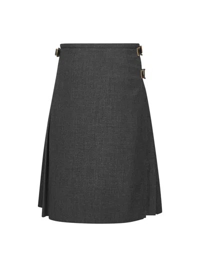 Prada Dark Grey Pleated Skirt In Black