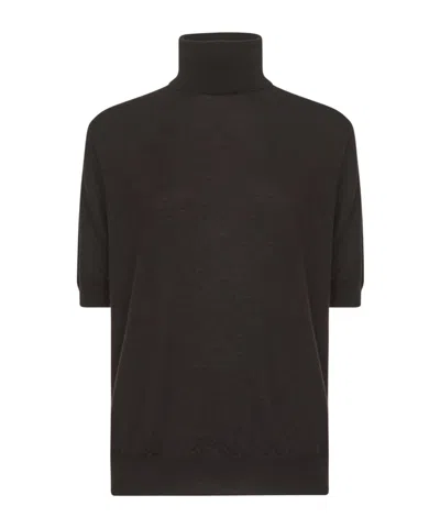 Prada High Collar Short Sleeve Sweater In Black