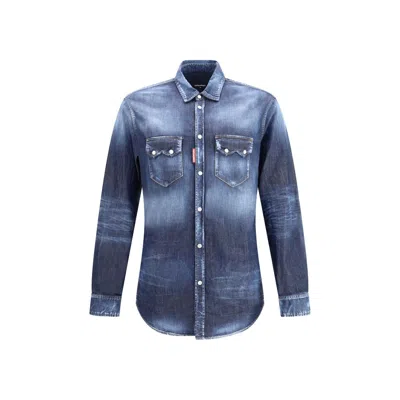 Dsquared2 Denim Shirt With Button-down Collar And Two Pockets In Blue