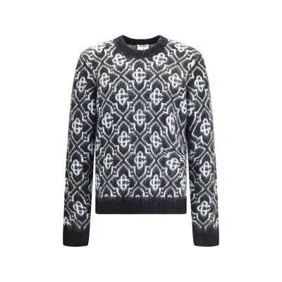 Casablanca Black Mohair Blend Monogrammed Sweater Men In Black