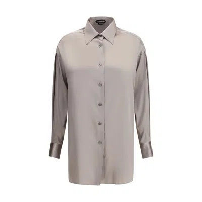 Tom Ford Silk-blend Satin Shirt In Gray