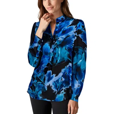 Anne Klein Petite Printed Faux-wrap Blouse In Black