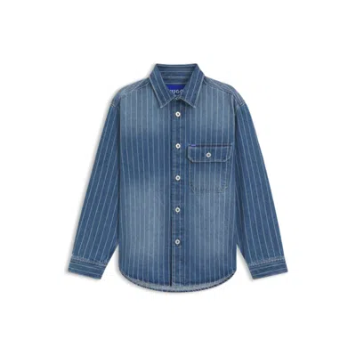 Hugo Boss Oversize-fit Shirt In Blue Striped Denim In Blue