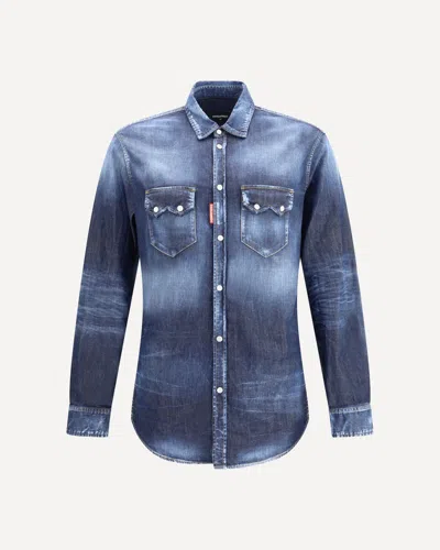 Dsquared2 Denim Shirt With Button-down Collar And Two Pockets In Blue