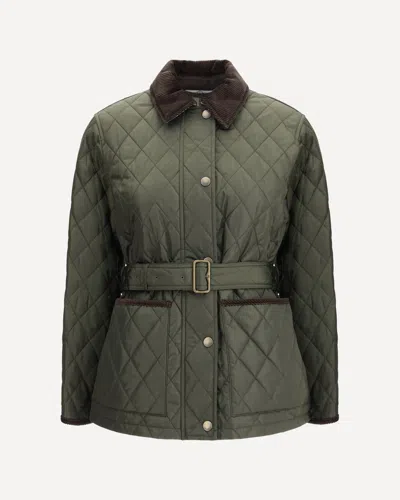 Burberry Quilted Nylon Jacket With Belt In Green