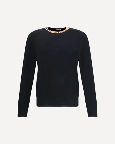 Burberry Crew Neck Knitwear With Distinctive Patterned Collar