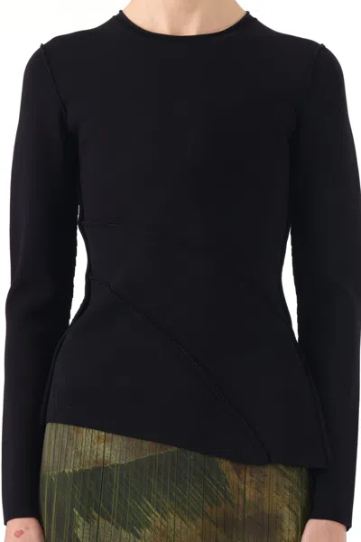 Jason Wu Asymmetrical Seamed Crew Neck Sweater In Black