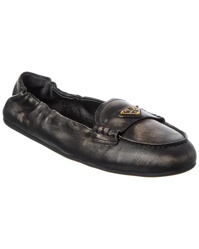 Prada Vintage-effect Nappa Leather Loafers In Black