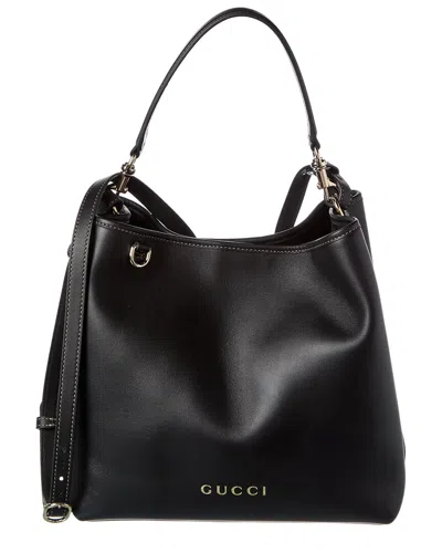 Gucci Gg Emblem Leather Bucket Bag With Frontal Logo