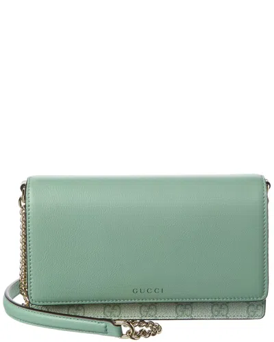 Gucci Gg Emblem Gg Coated Fabric & Leather Wallet On Chain