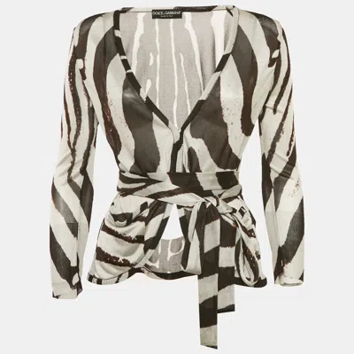 Pre-owned Dolce & Gabbana Brown Zebra Print Tie-up Cardigan M