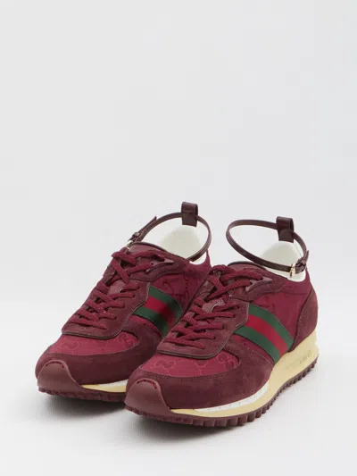Gucci Re-motion Leather-trimmed Suede Sneakers In Red