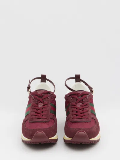 Gucci Re-motion Leather-trimmed Suede Sneakers In Red