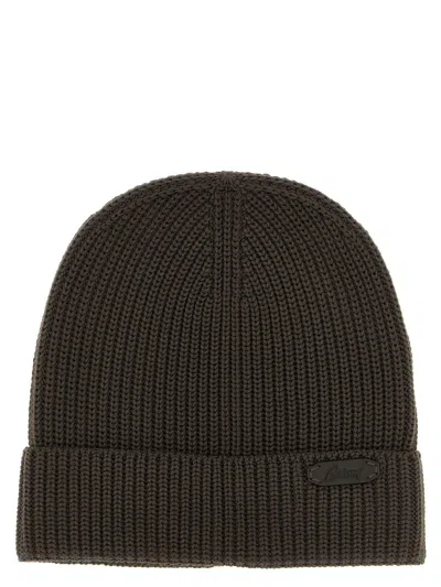 Brioni Ribbed Wool Beanie Cuff Folded In Brown