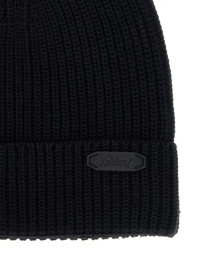 Brioni Navy Blue Ribbed Wool Beanie In Blue