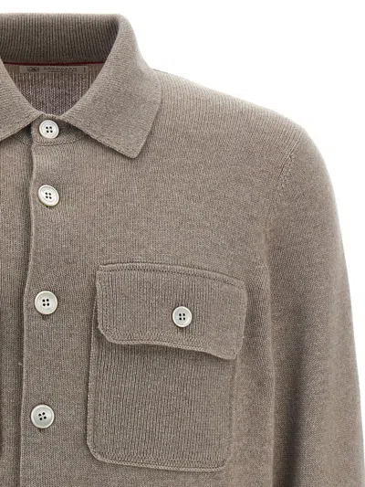 Brunello Cucinelli Cashmere Collared Design Cardigan In Neutral