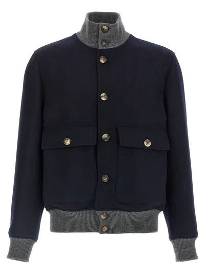 Brunello Cucinelli Wool Bomber Jacket Puffer Jackets Blue In Blue