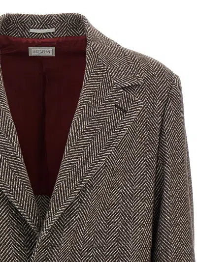 Brunello Cucinelli Cashmere And Silk Single Breasted Coat In Gray