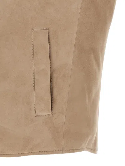 Brunello Cucinelli Beige Suede Sleeveless Down Jacket In Neutral
