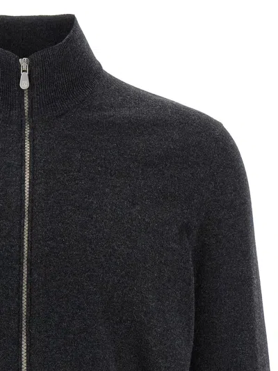 Brunello Cucinelli Silk Cashmere Cardigan Sweaters And Cardigans Black In Gray
