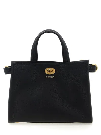 Burberry Mini Cotswold Grained Leather Top Handle Bag In Black