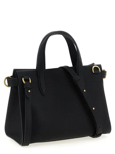 Burberry Mini Cotswold Grained Leather Top Handle Bag In Black