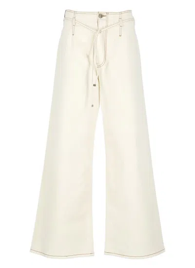 Etro Ivory Cotton Palazzo Pants With High Waist In White