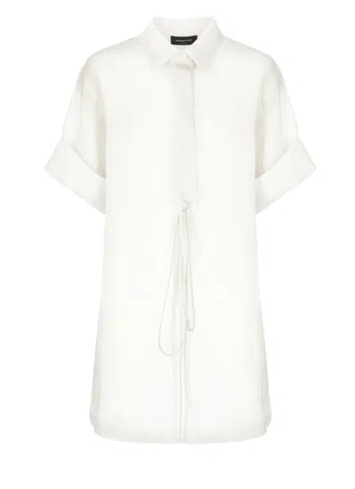 Fabiana Filippi Lightweight White Linen Shirt With V-neck In White