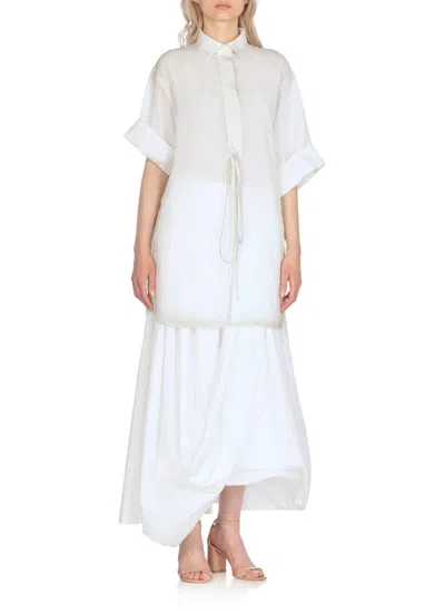 Fabiana Filippi Lightweight White Linen Shirt With V-neck In White