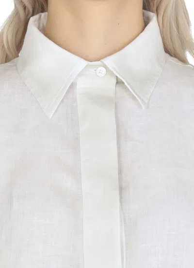 Fabiana Filippi Lightweight White Linen Shirt With V-neck In White