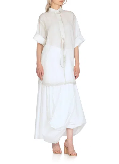 Fabiana Filippi Lightweight White Linen Shirt With V-neck In White