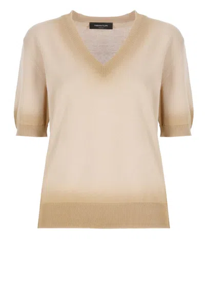 Fabiana Filippi Beige Cotton Sweater With V-neckline In Neutral