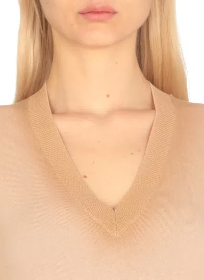 Fabiana Filippi Beige Cotton Sweater With V-neckline In Neutral