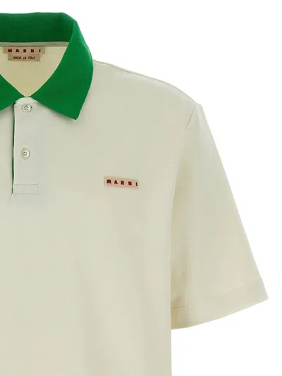 Marni Cotton Blend Polo Shirt With Contrasting Collar In Green