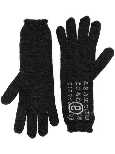 Mm6 Maison Margiela Dark Grey Numeric Signature Mm6 Gloves In Black