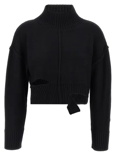 Mm6 Maison Margiela Mm6 By Maison Margiela Cropped Distressed Sweater With High Neck