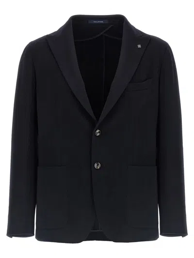 Tagliatore Square Pattern Blazer With Multiple Pockets In Black