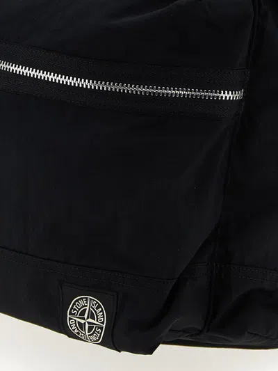 Stone Island Logo Patch Backpack Backpacks Black In Black