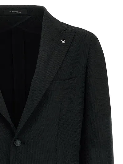 Tagliatore Square Pattern Blazer With Multiple Pockets In Black