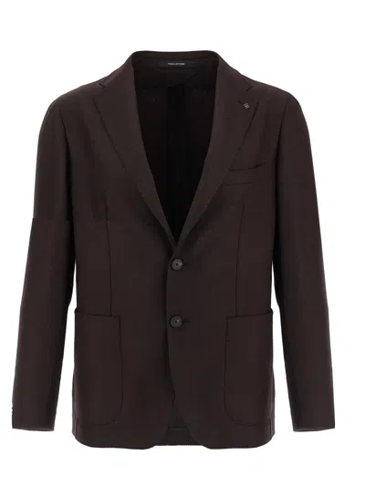 Tagliatore Square Pattern Blazer With Lapel And Pockets In Brown