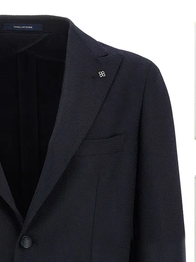 Tagliatore Square Pattern Blazer With Multiple Pockets In Black